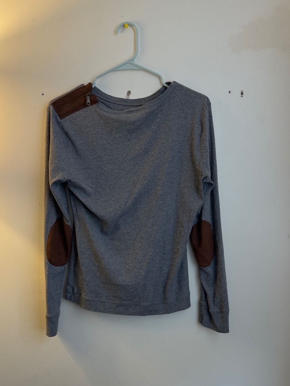 Ralph Lauren Heather Gray Long-Sleeve Tee with Brown Elbow Patches